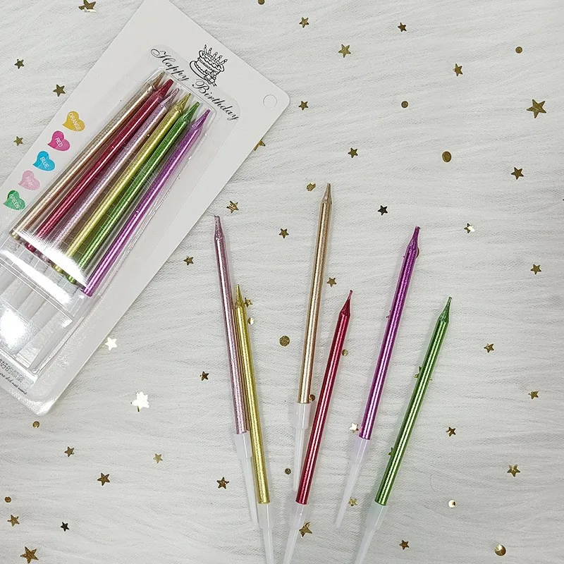 2023 new model Wholesale 6Pcs Gold Silver Thin Cake Candles for Birthday Wedding Party