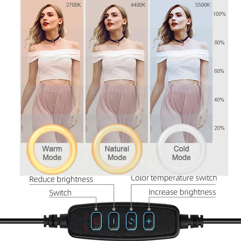 2.1m Tripod Aro De Luz Dimmable 10 Inch Led Selfie Ring Light,Usb Photography Lamp Ringlight For Tiktok Youtube Make Up