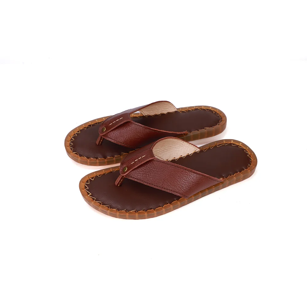 Male professional genuine leather cowhide slides soft sole for men boy walking style flip-flops slippers shoes wholesale