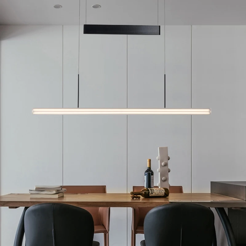 Linear Pendant Lighting Long Clear Acrylic Suspended LED Lamp Interior Light for Kitchen Island