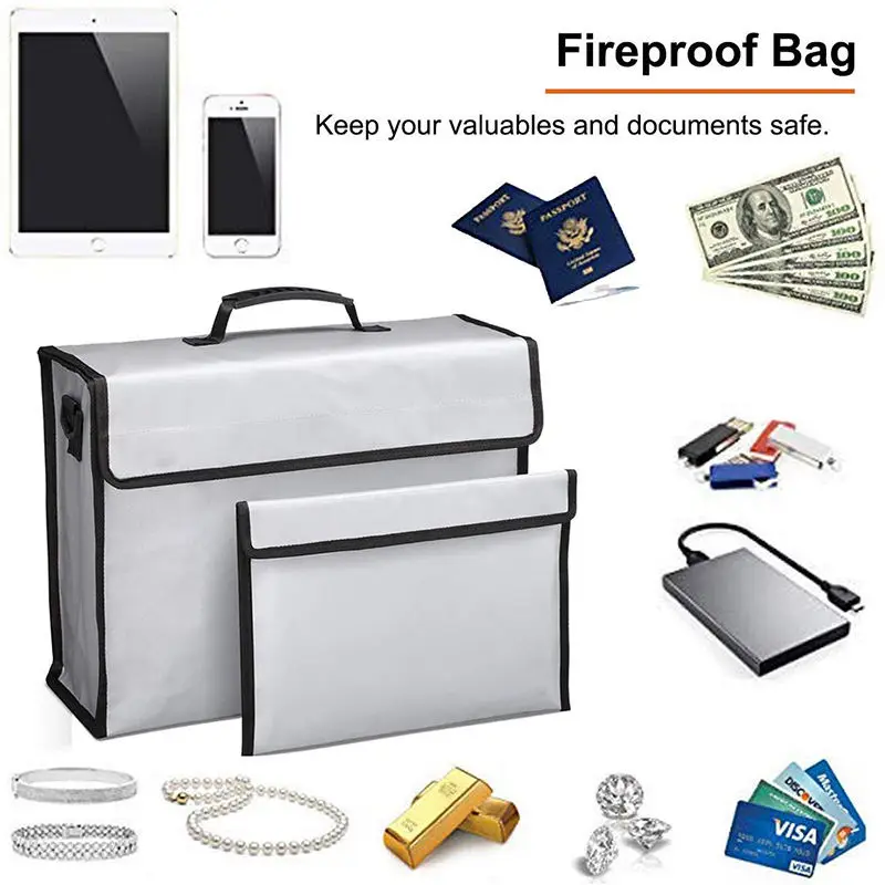 YIHUAXING New 100% Fireproof Fiberglass File Storage Document Bag Money Safe with Zipper Closure for School Use