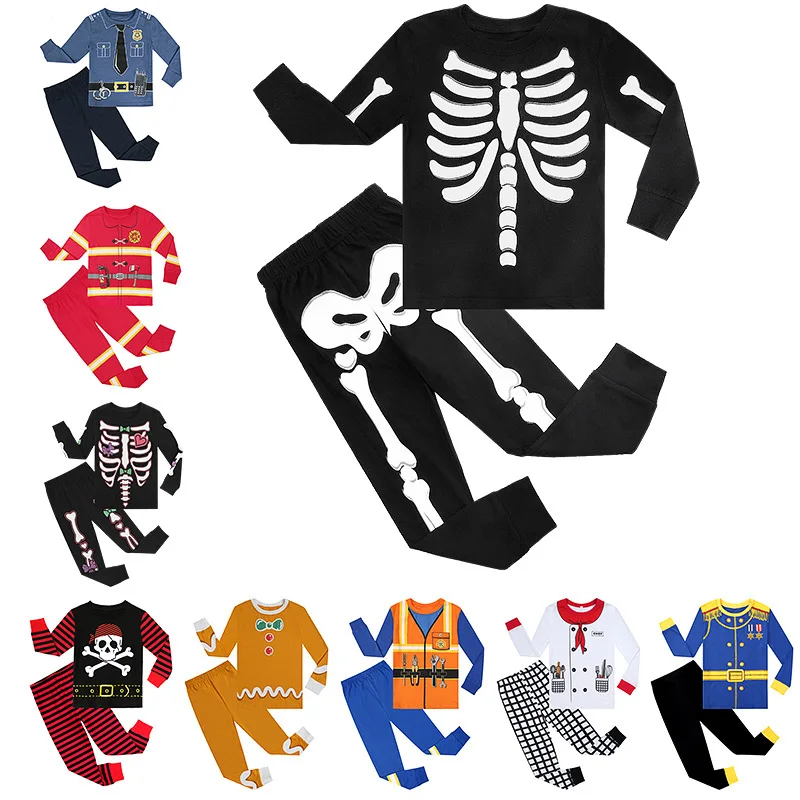 2024Boys Girls Halloween Pajamas Glow in The Dark Cotton Pjs Kids Sleepwear Clothes