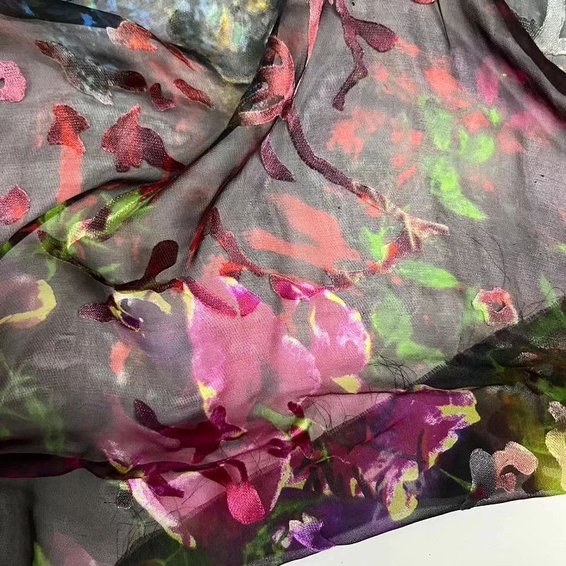 High standard silk  viscose satin burn out printing  viscose/silk  fabric  raw silk fabric for scarf dress