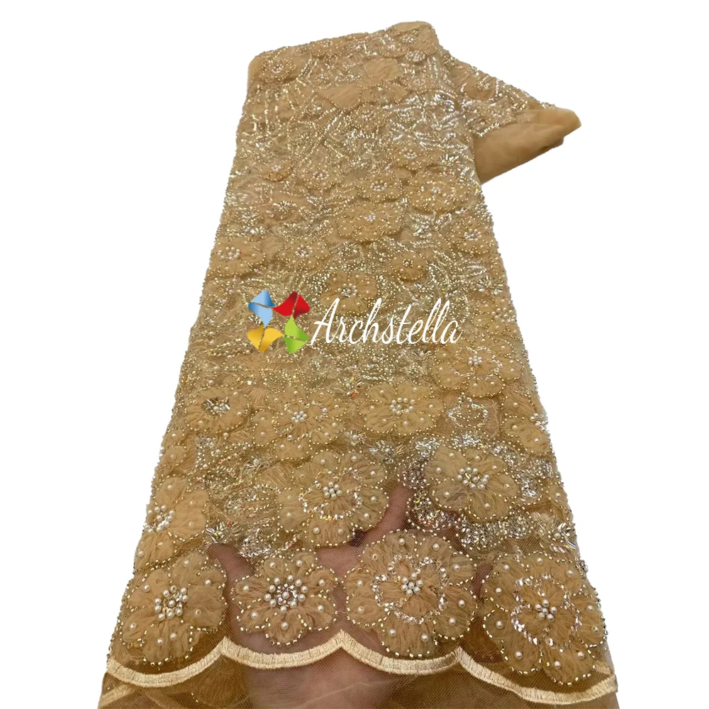 TikTok Hot-Selling 2024 polyester embroidery sequins luxury Beaded lace Fabric for African Wedding Party