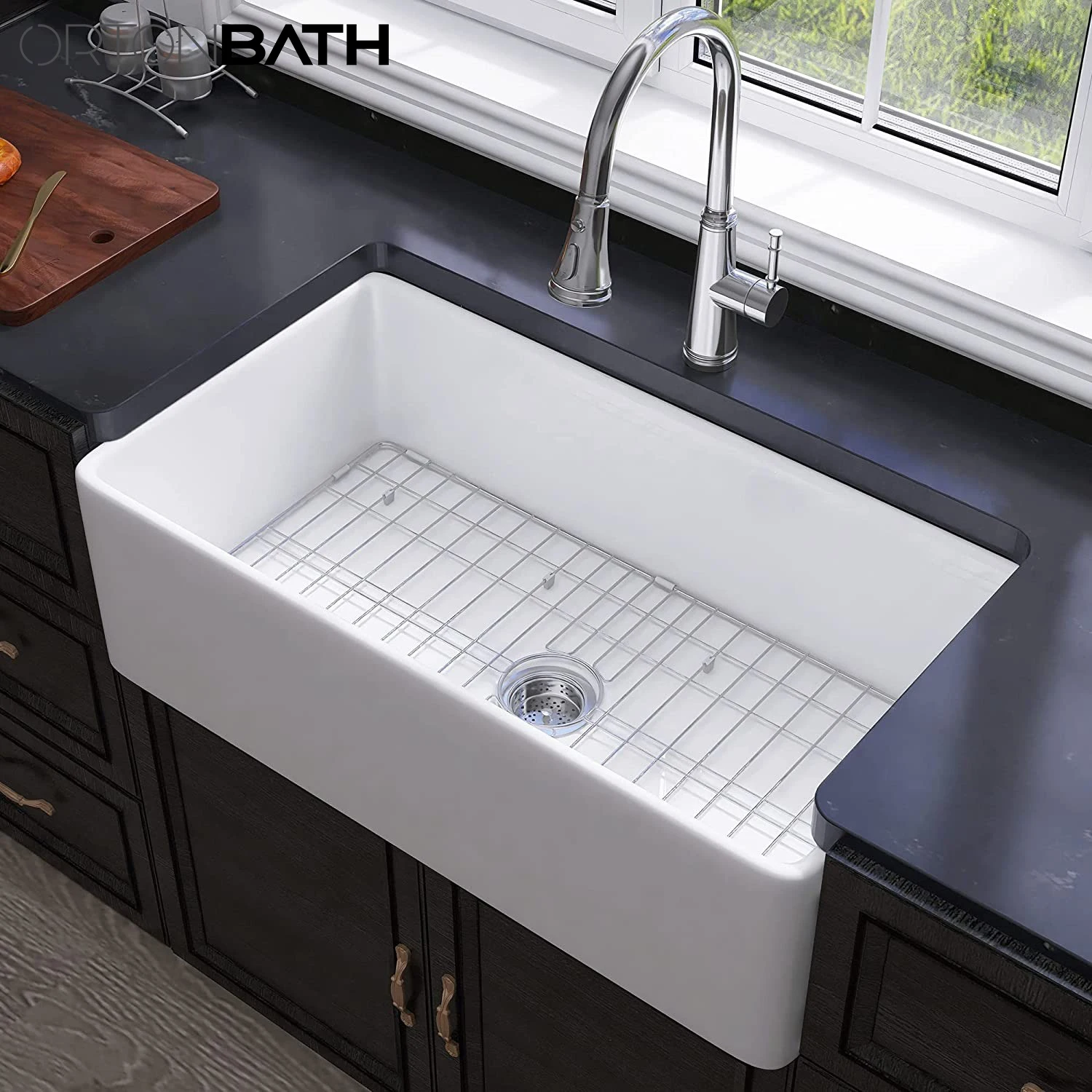 ORTONBATH Kitchen Sink High Quality Ceramic Single Bowl Embedded Dishwashing Basin American Style Sink