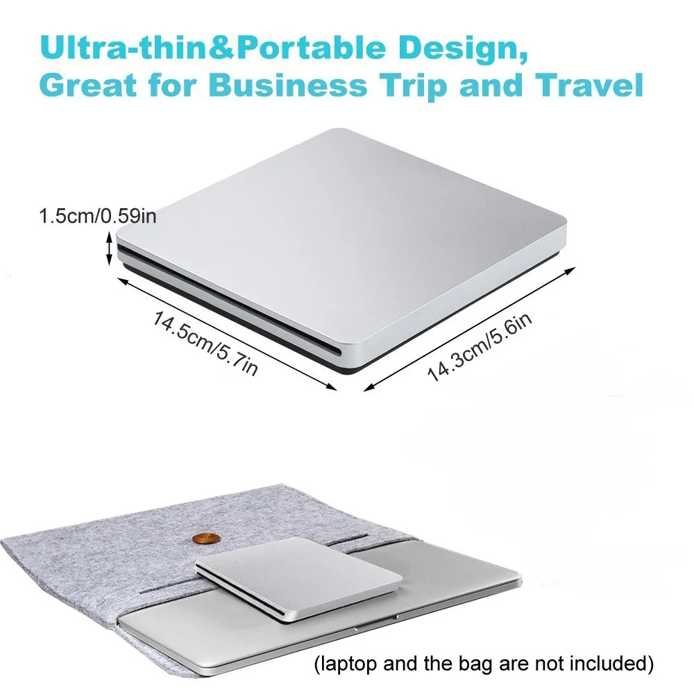 External DVD Burner Drive USB 3.0/Type-C Optical Drive Slim Slot-in CD/DVD+/-RW Burner Player USB C Superdrive for Mac/ Window