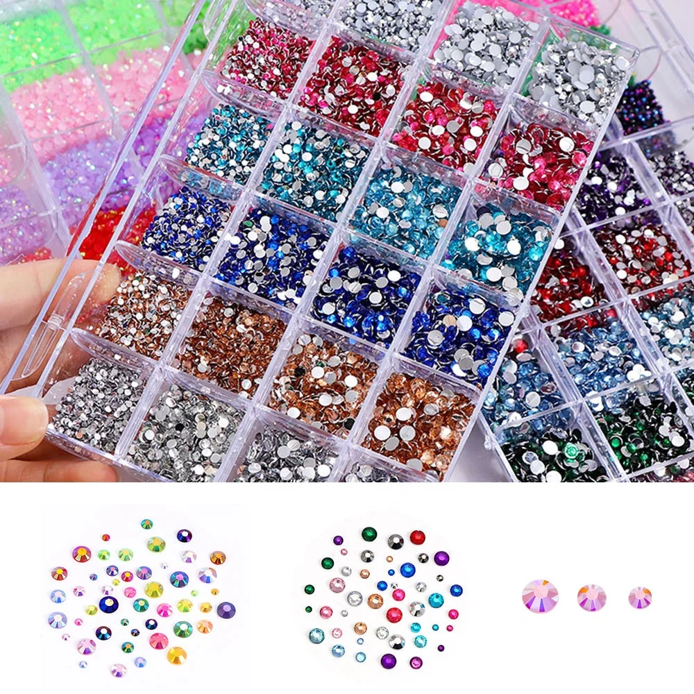 Wholesale 24 Grids Boxed Mixed Color Jelly AB Resin Flatback Rhinestones For Decoration Craft