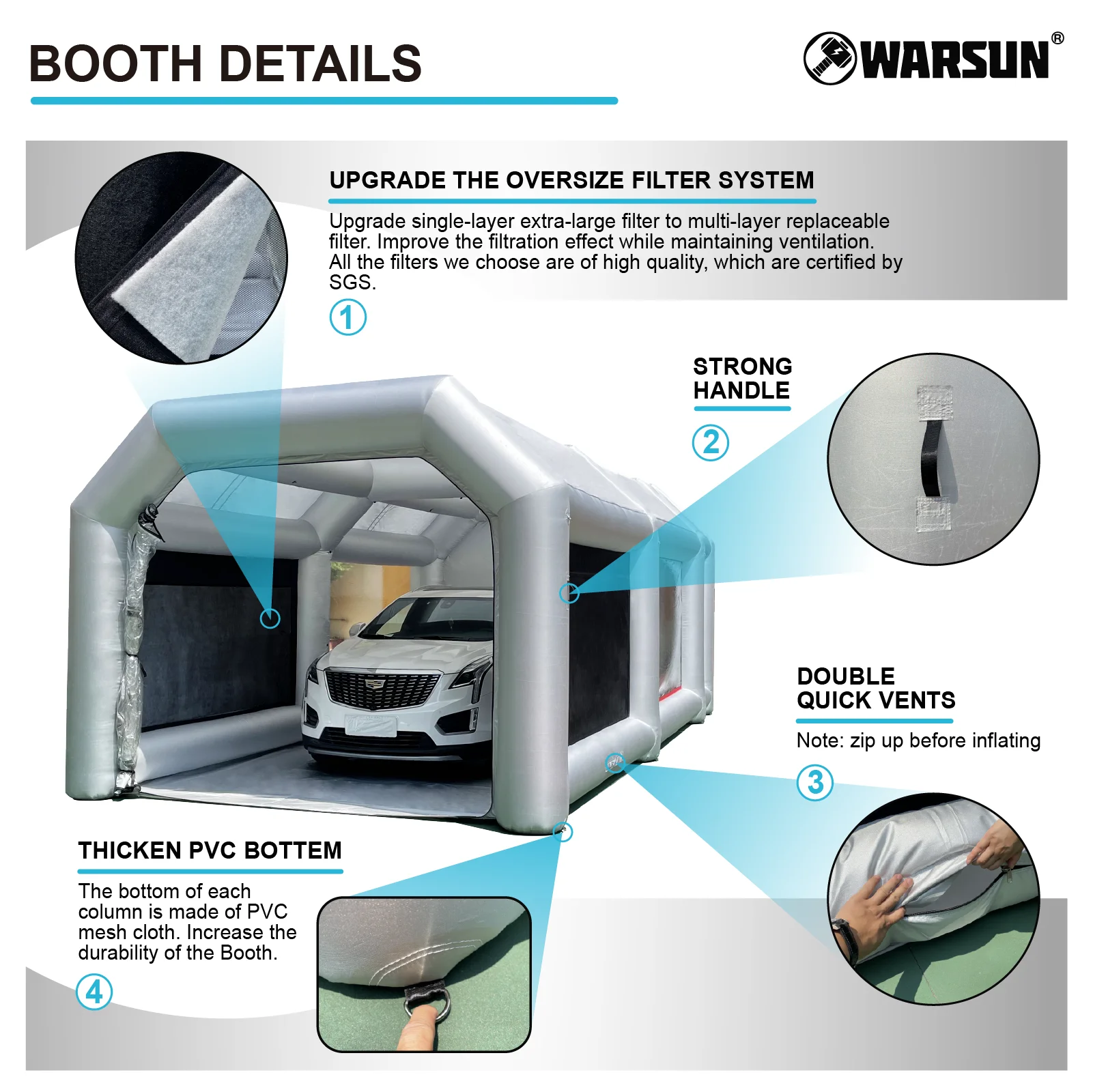 Warsun 6m Factory Price Spray Booth Inflatable Car Painting Portable Spray Booths Sale Paint Booth