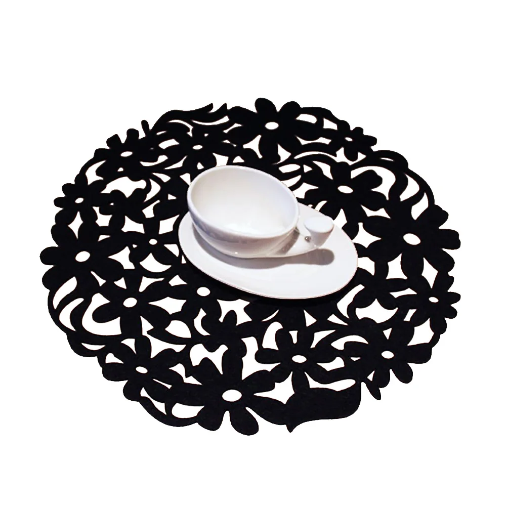 Flower design round felt Kitchen Dinner Table Mat Insulation Dining Pad Heat Resistant table Placemats