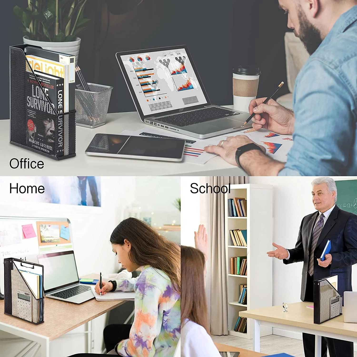 Single Vertical Compartments Office Desk Organizer Mesh Document Magazine File Holder