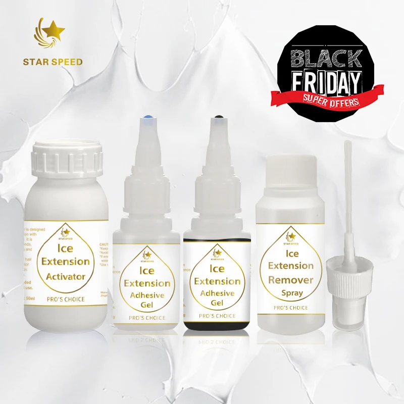 Super Black Friday Free shipping Ice hair extension gel kit nix hair extension adhesive with activator and remover