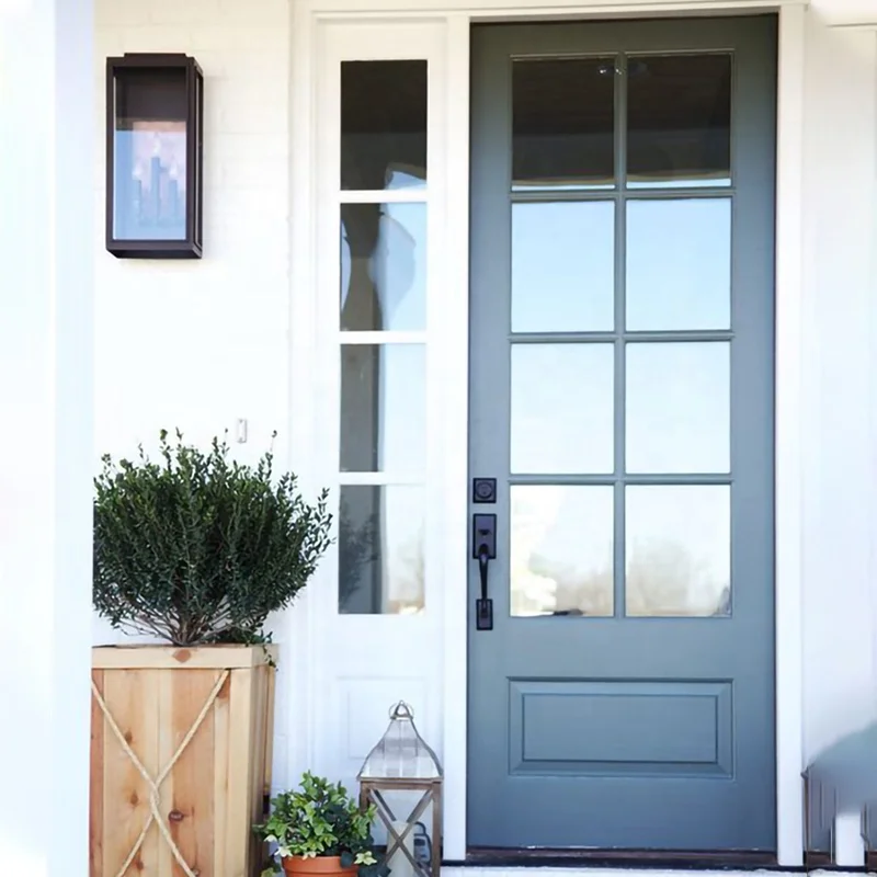Morden interior and exterior entry door single french front wooden doors with glass for houses