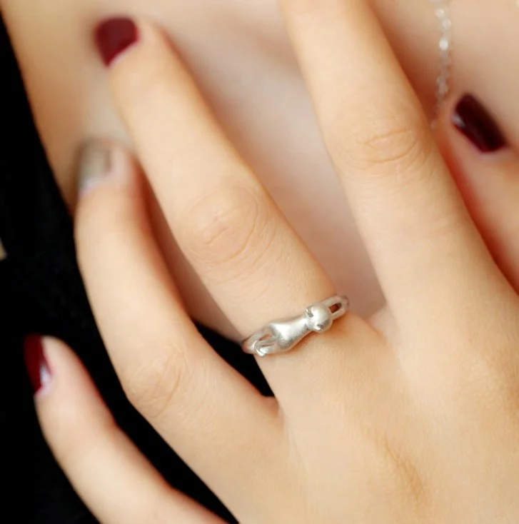 Wholesale New Arrival Super Cute Jewelry  925 Sterling Silver Cat Adjustable Finger Rings Women