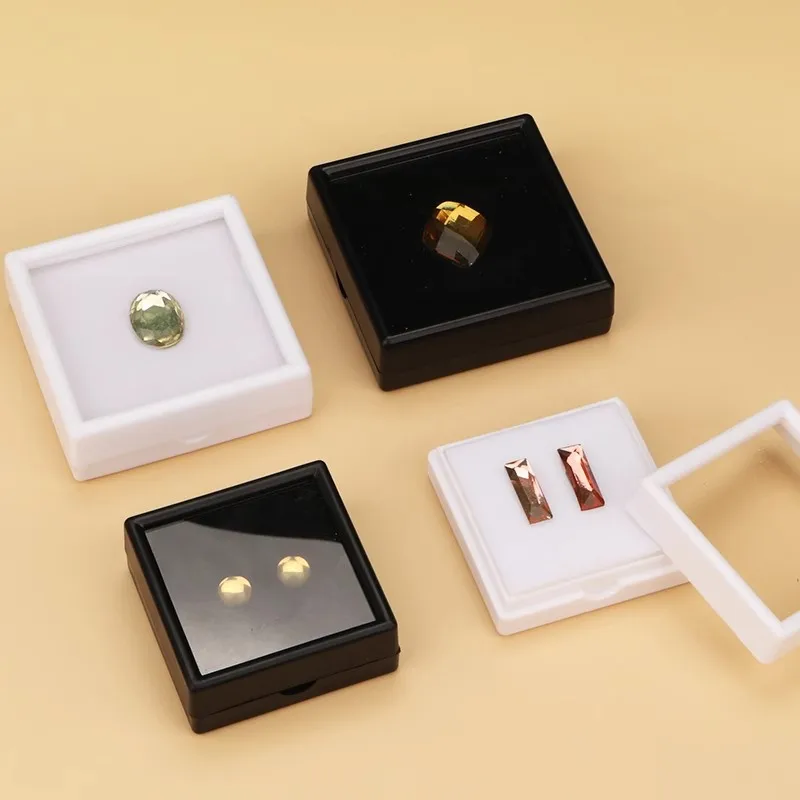 Black white Plastic Glass with Lock Portable Loose Diamond Gem display Acrylic box panel Floating Display Box For cosmetic box