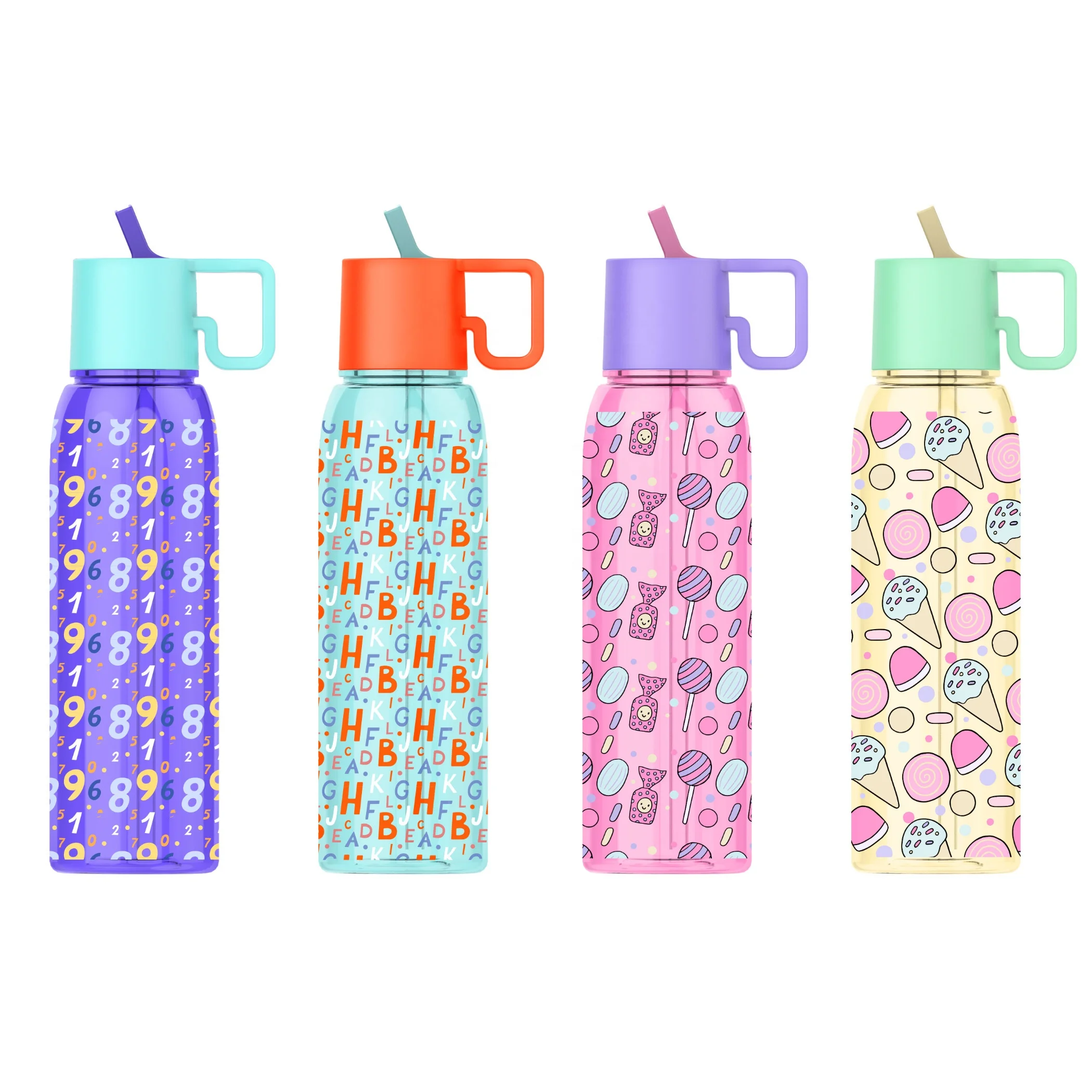 2023 New Design Eco Friendly Custom Outdoor Gift Cups Flip Lid Tritan Plastic Water Bottle with Straw and Portable Handle