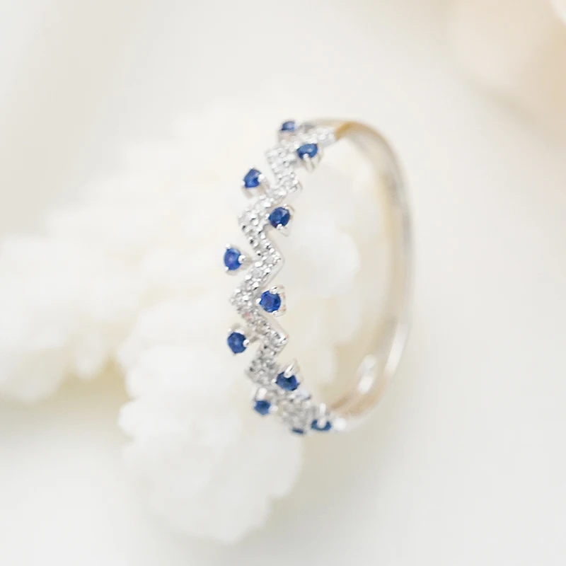 Jewellery Wholesale Custom made 18k White Gold Natural Diamond Fine Jewelry blue sapphire ring women