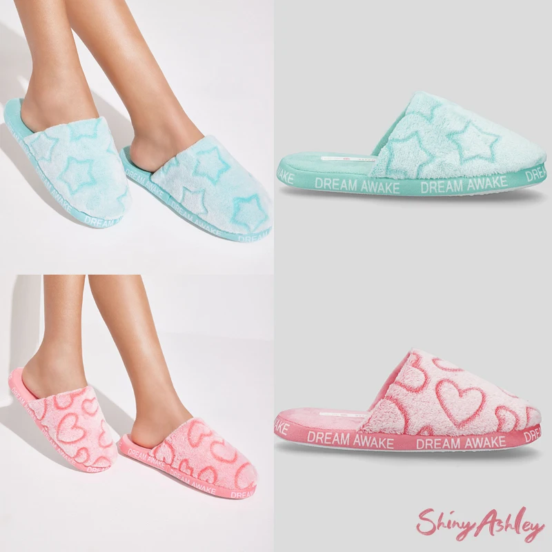 New arrival women flat slippers cute daily fuzzing indoor slippers half pack cut flowers foil print women indoor slippers