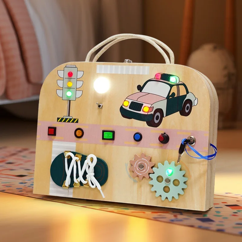 Montessori Children Wooden Activity Busy Board Led Light Early Educational Sensory First Birthday Gifts Busy Box Toys For Kids