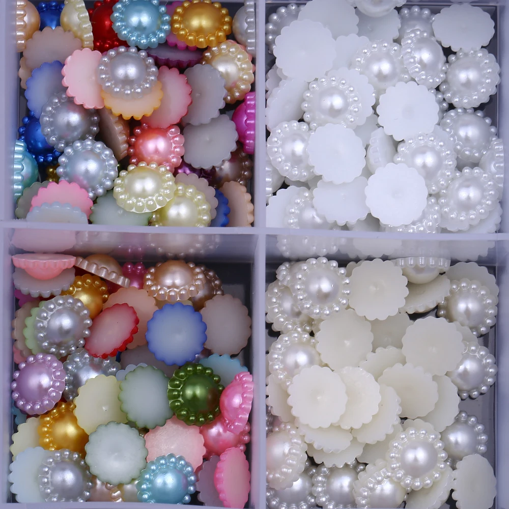 XULIN Accept Customized Mix Color 11mm 9mm Sunflower Shaped ABS Imitation Pearl Flatback Plastic Beads For Crafts