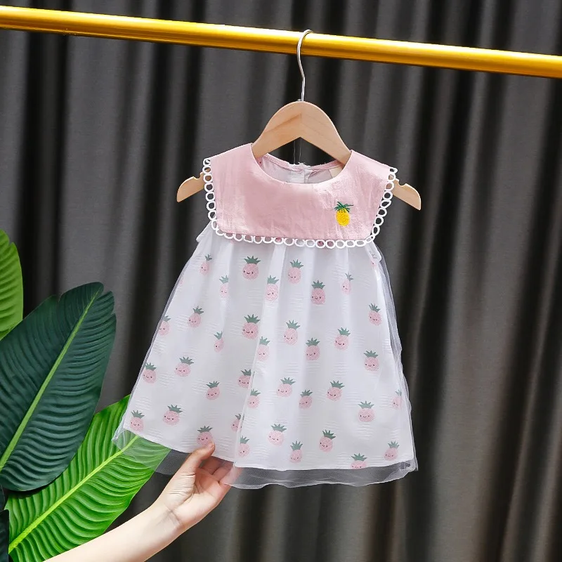 
2020 summer kids baby flower clothes peter pan collar 100% cotton floral pink girls dresses 