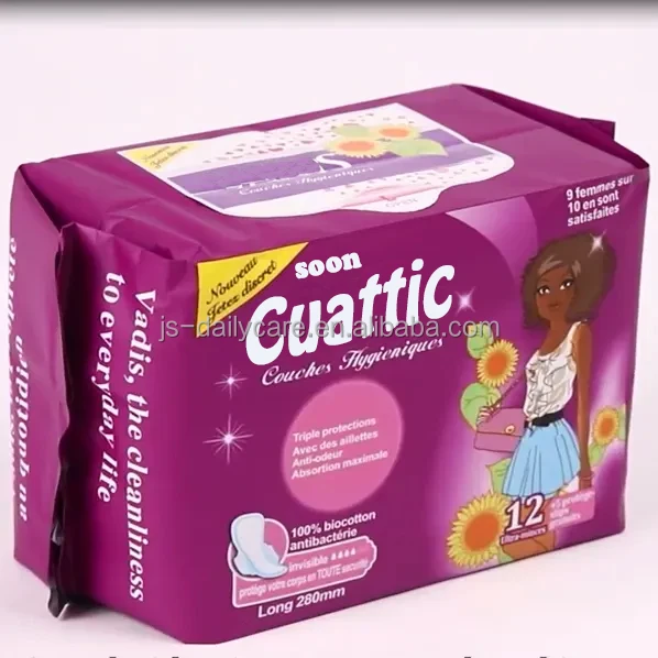 290mm Brand Cuattic Lady Sanitary Pads Thick Pads for Women Blue Chip Sanitary Pads Supplier