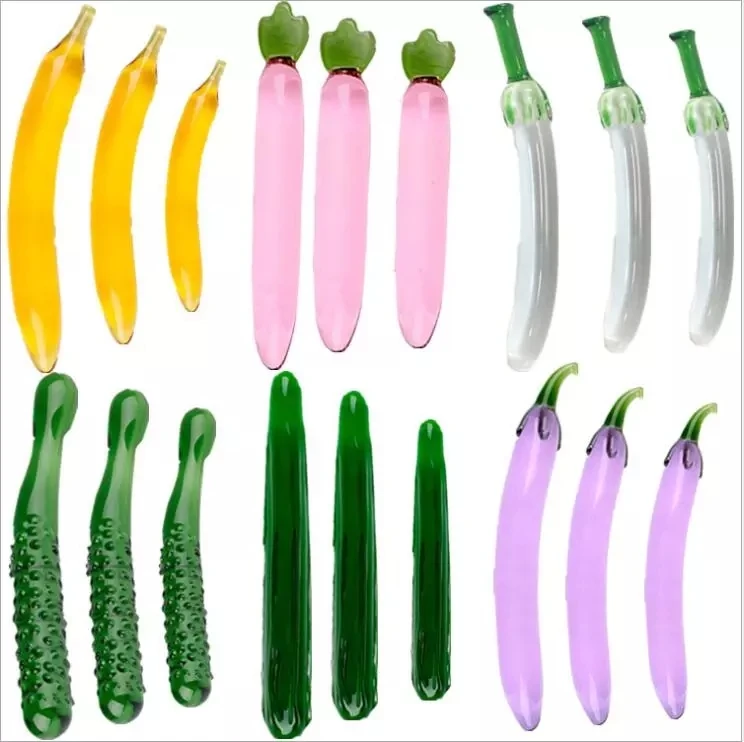 Smooth Vegetable Fruit Penis Solid Crystal Dildo Anal Butt Plug Female Masturbator Glass Cucumber Penis Stick No Vibration