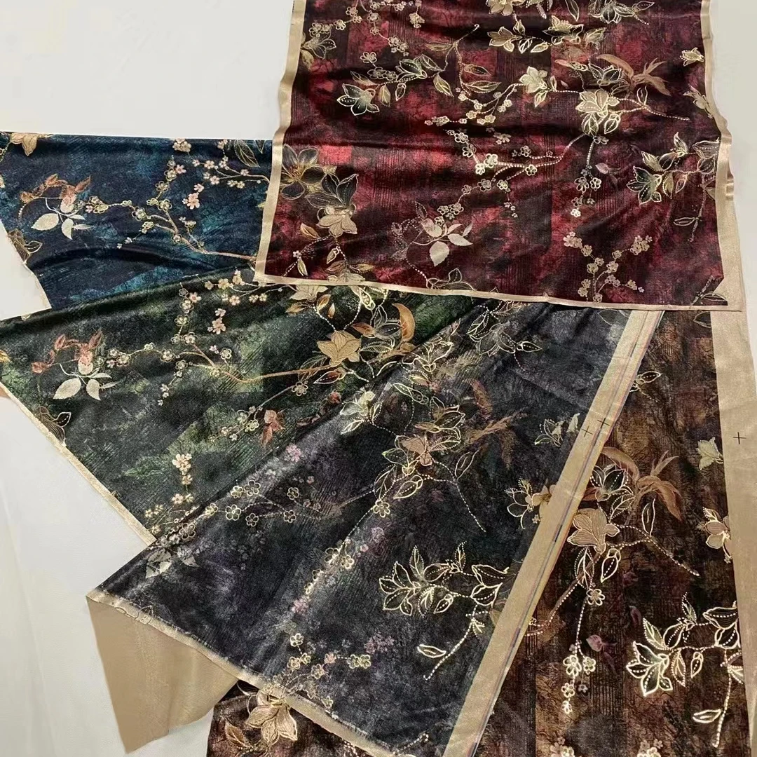 Print for Cloth New Fashion Foiling Korean Velvet with Gold Velour Fabric 100% Polyester Plain Knitted Korea Velvet Sofa Fabric