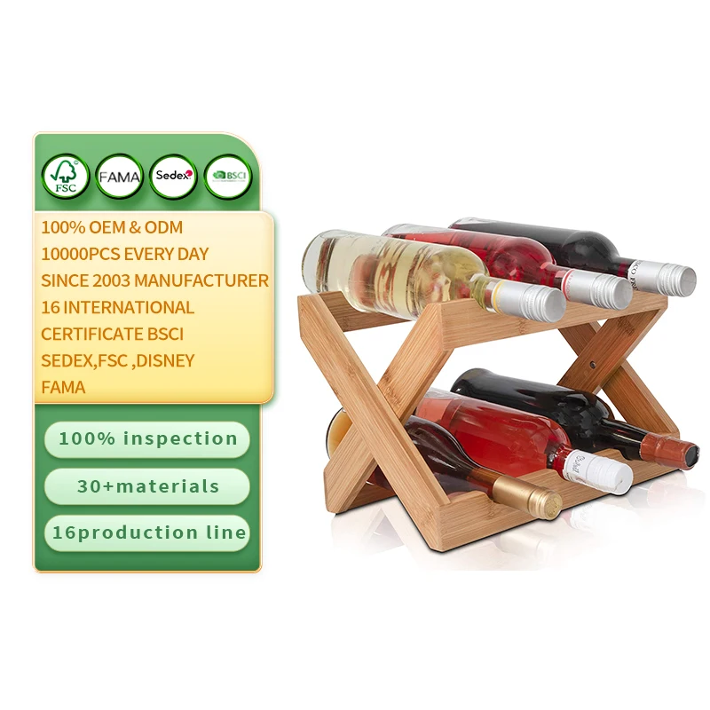 wooden wine rack foldable free standing and countertop wine storage shelf 2 tier bamboo display rack