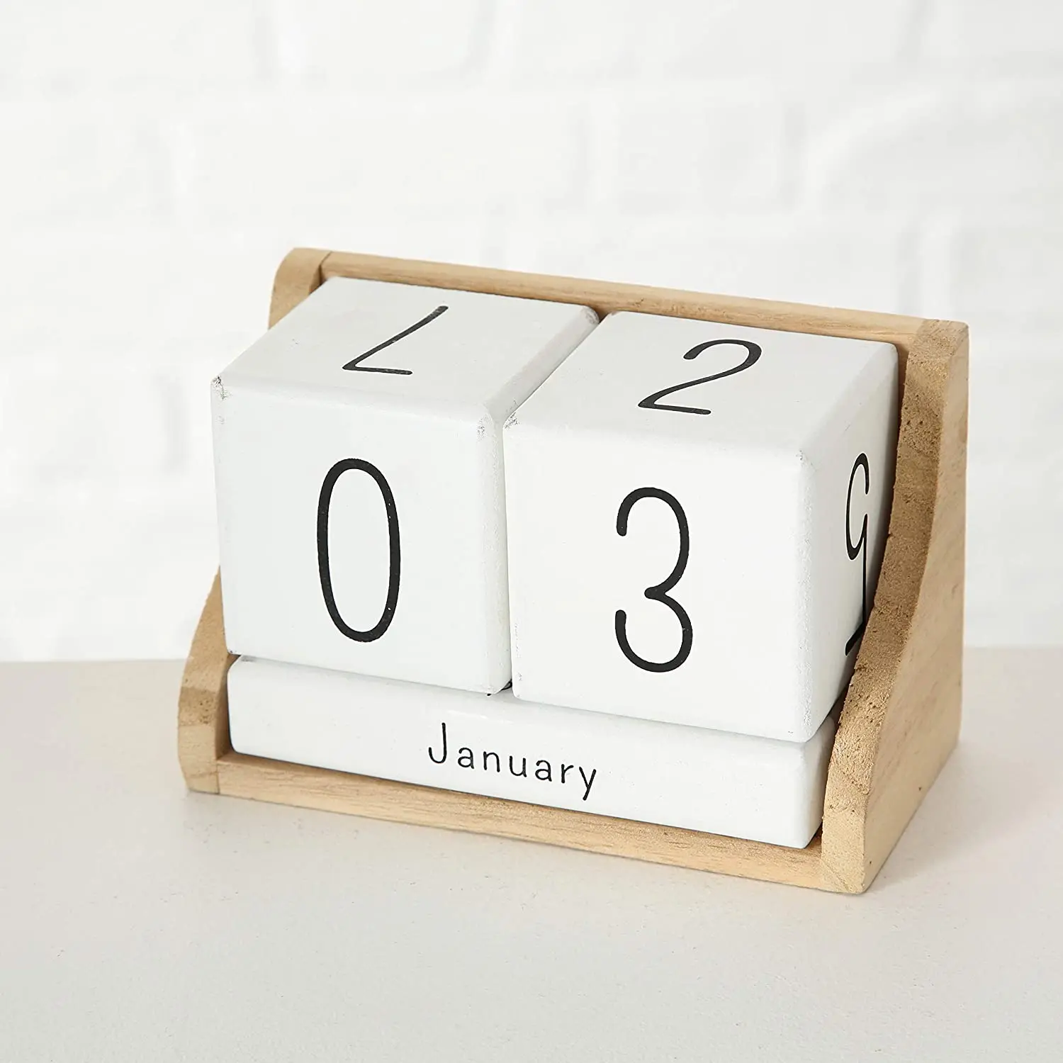 
The Rustic Perpetual Block Calendar, Desktop Accessory, Wood, White and Natural, 5 1/2 L x 2 3/4 W x 3 1/2 H Inches 