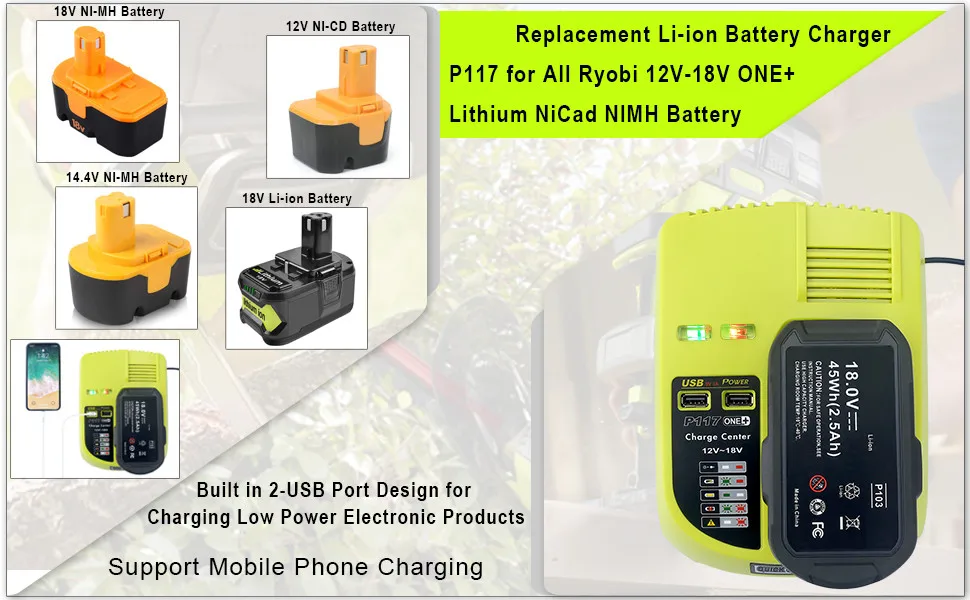 Ni-CD Ni-MH Li-Ion 12V-18V 3A зарядное устройство для аккумулятора P117 Ryobi P104 P105 P102 P103 P107