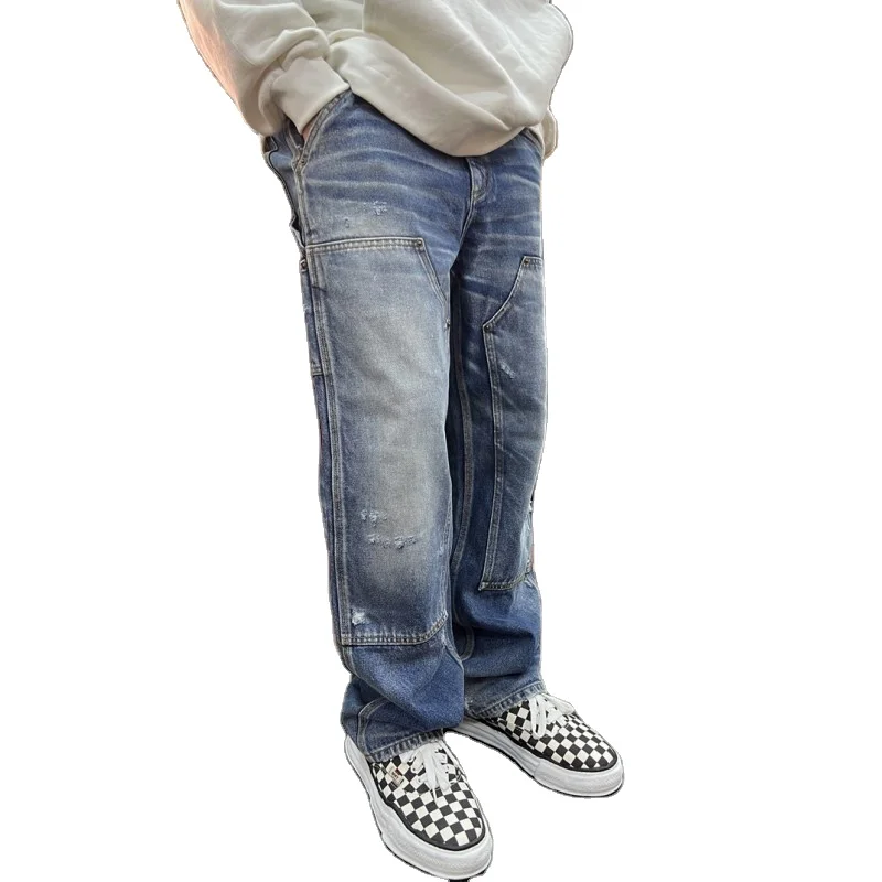 Custom High quality vintage heavy wash distressed ripped CARPENTER FLARED JEANS