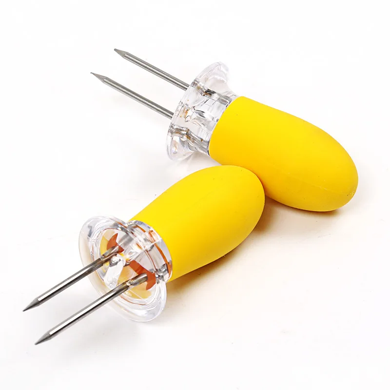 Homesmart 8Pcs Round Corn Cob Holders Outdoor Barbecue Tools Stainless Steel Corn Pitch Forks TPR Handle