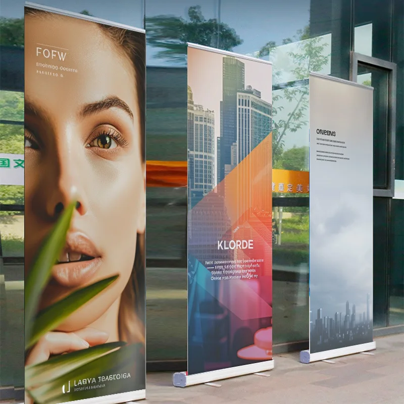 Roll Up Advertising Banner Stand Rollup Standee Aluminum Roll Screen Stand Retractable Banners For Wedding Trade Show