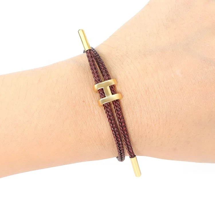 7F-WB023 Brand Fashion Jewelry Stainless Steel Woven Cord Bangle Mixed Color Woven Cord Waterproof H Buckle Adjustable Bracelet