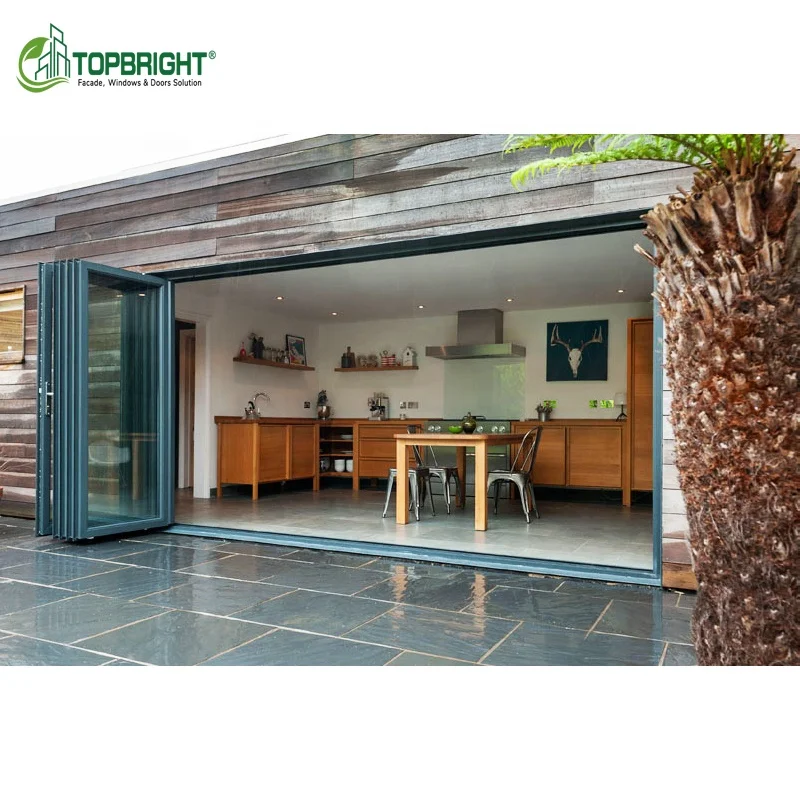 Topbright soundproof exterior glass folding doors hurricane proof folding aluminium door for sale