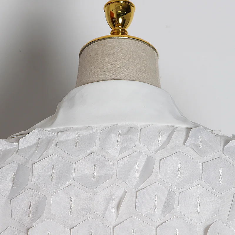  Блузка женская с воротником-стойкой ажурный кружевной топ в стиле пэчворк Элегантная Модная рубашка длинным рукавом весна