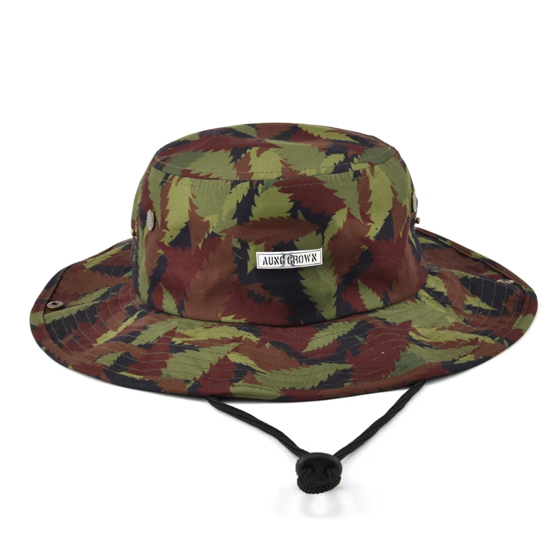 Outdoor Boonie Sun Hat Foldable Custom Camo Fisherman Women Men Cowboy Wide Brim Hiking Safari Summer Bucket Hats with Strings