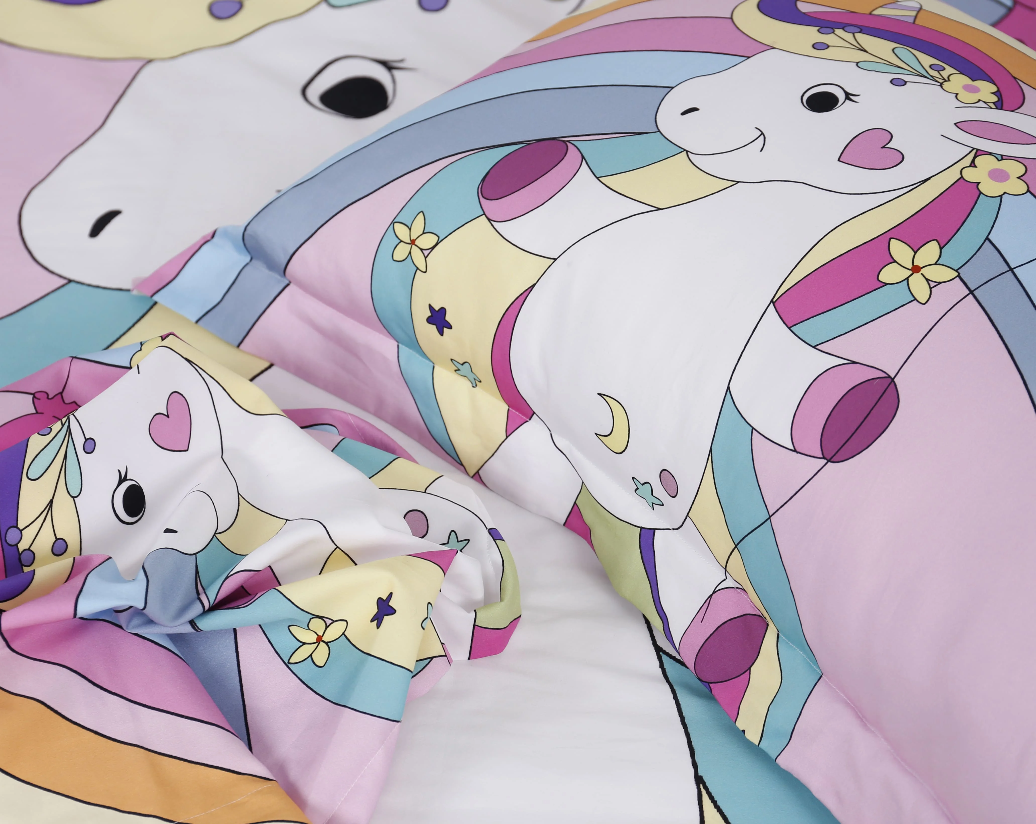 New Arrival kid unicorn cartoon bedding set 100% cotton custom four pcs set