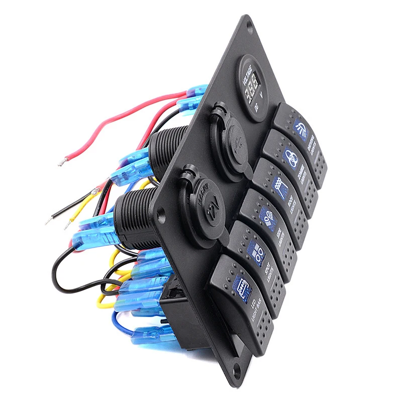 6 Gang Dual USB Waterproof 12V Switches Car Boat LED Rocker Marine Switch Panel