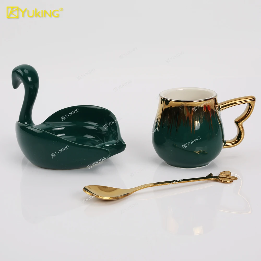 Manufacturer Wholesale High-quality Durable 12pcs Gold Edged Ceramic Swan Camel Coffee Cup And Saucer Set
