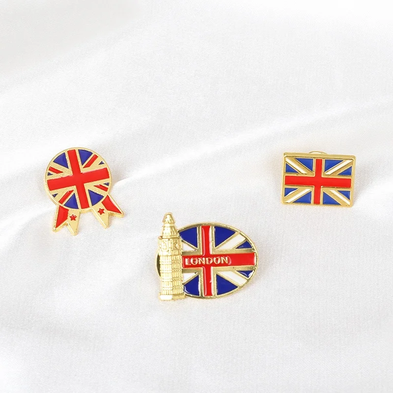 Garment Decoration Gold London Building Souvenir Metal Soft Enamel Custom British UK Flag Pin Badge