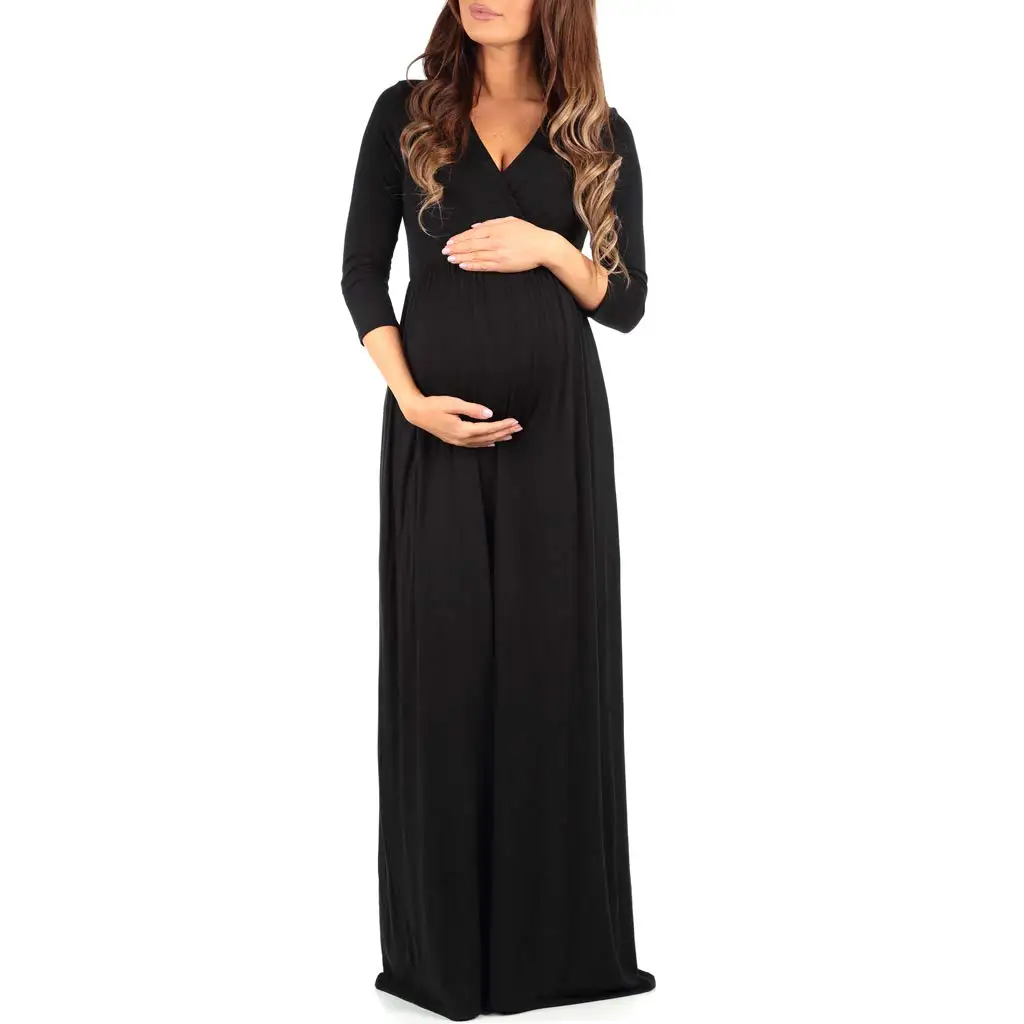 Custom maternity 3/4 sleeve ruched empire waist pregnancy baby showers casual dress