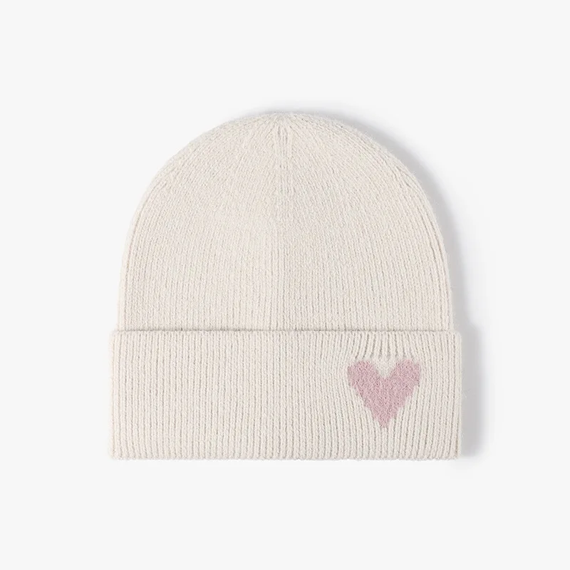 Autumn and winter new jacquard knitted hats heart shaped fashionable versatile without eave ear protection hoodie  for adults