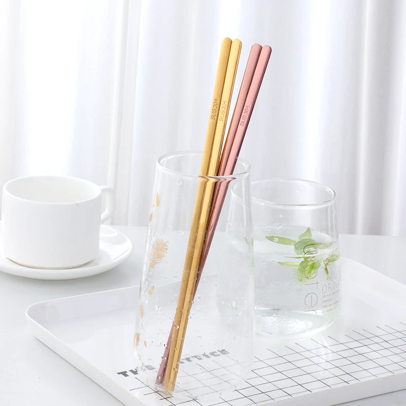 Wholesale Titanium Custom Chopsticks 18/8 304 Stainless Steel Japanese Korean Chopsticks for Sushi