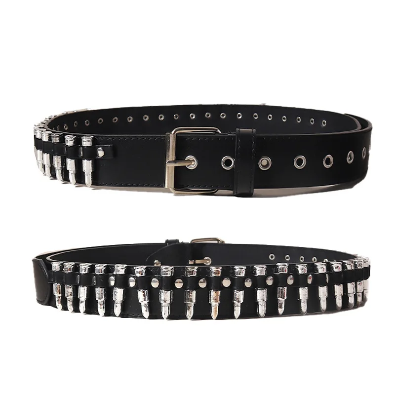 Wholesale Black Studded Belts Spicy Girl Punk Unisex Male Female Five-pointed Bullet Studded Buckle Jeans Belt