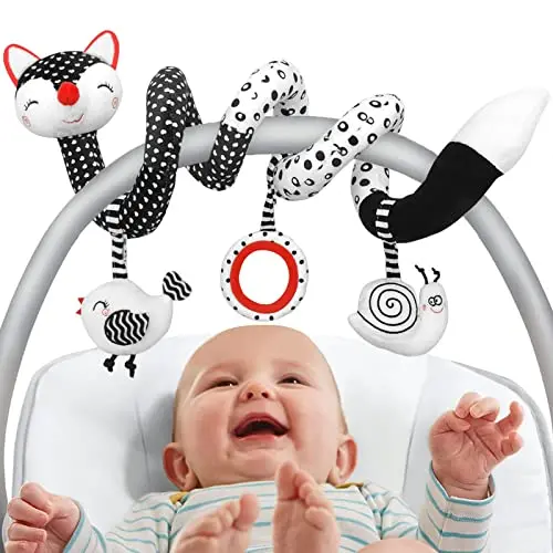 Black White Stroller Baby Spiral Plush Activity Toy Car Seat Toys Newborn Sensory Hanging Rattle Toys For Crib Mobile