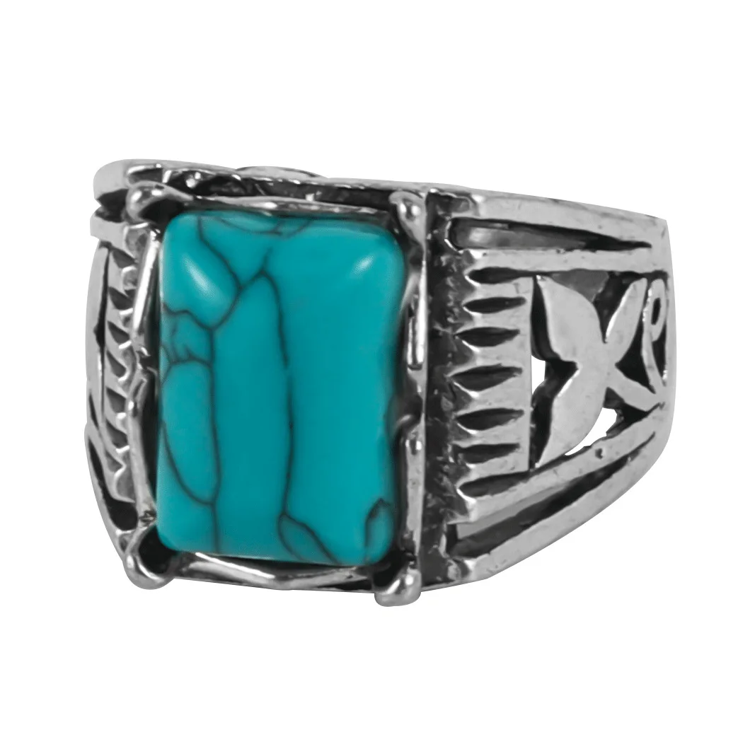 Retro Western Style Turquoise Ring Cowgirl Engraved Ring for Woman Gift