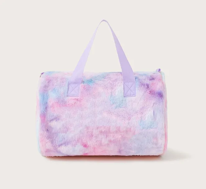 Kids Leisure Casual Tie Dye Bag Fluffy Plush Duffel Tote Bags Fur Travel Duffle Bag For Girls