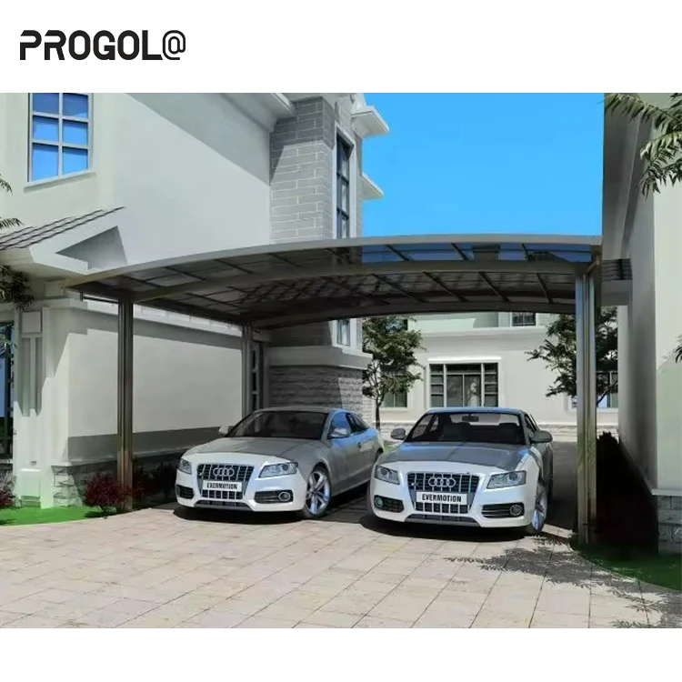 Progola Outdoor Waterproof Carport Double Two Car Shelter Modern Design Garages Aluminum Frame Carport With Polycarbonate Roof