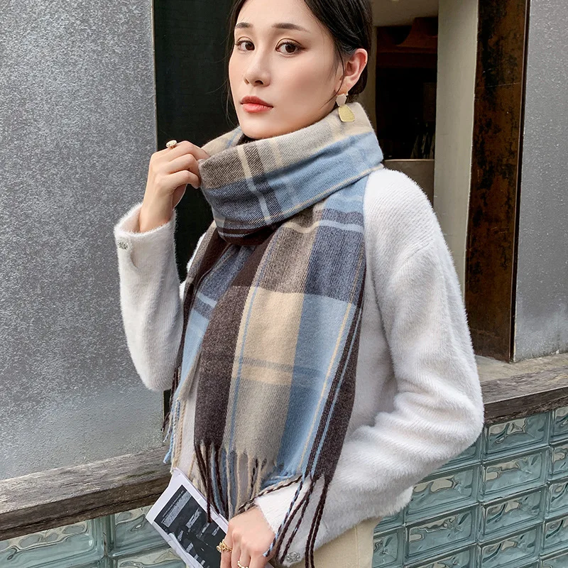 Wholesale New Warm Women Autumn And Winter Lovely Plaid Thick Scarf Tassel Shawl